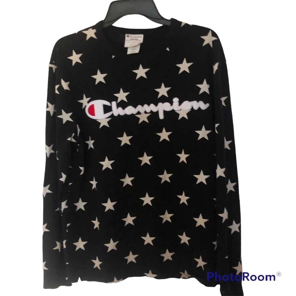 Champion embroidered patch spellout allover star pattern longsleeve top